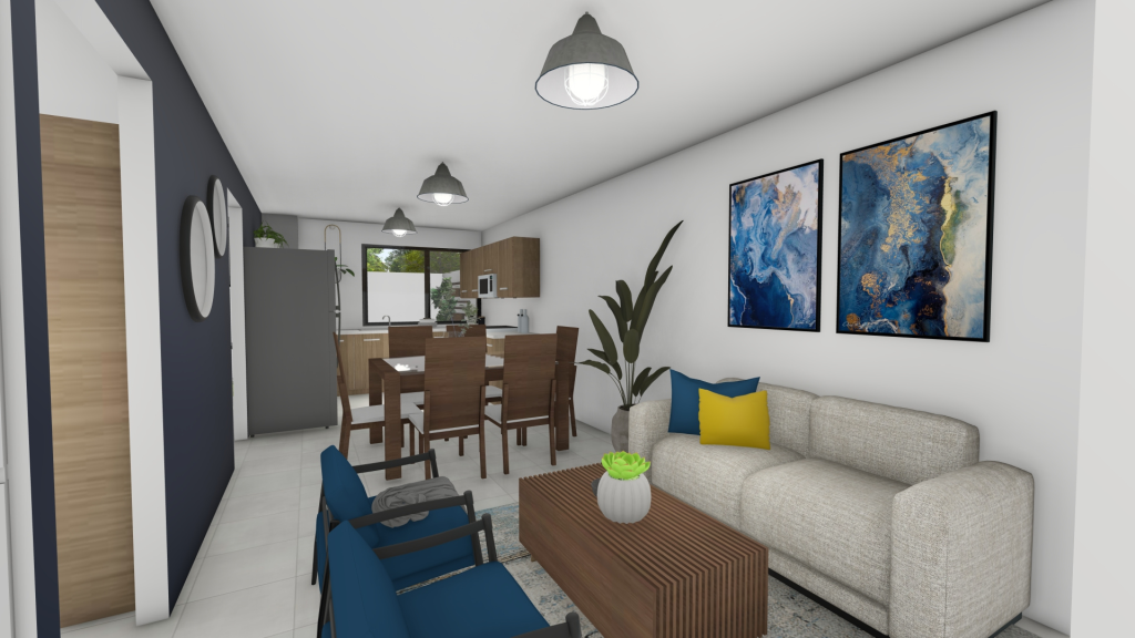 Apartamento J sala, comedor y cocina