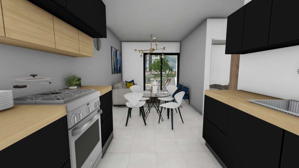 Apartamento F sala, comedor y cocina