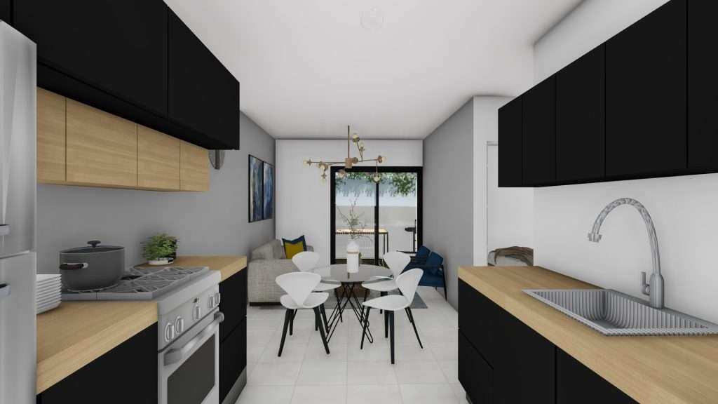 Apartamento C sala, comedor y cocina